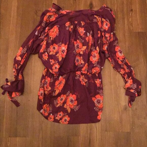 Free People Tuscan Dreams Printed Tunic Top Mini Dress Plum - Picture 6 of 6